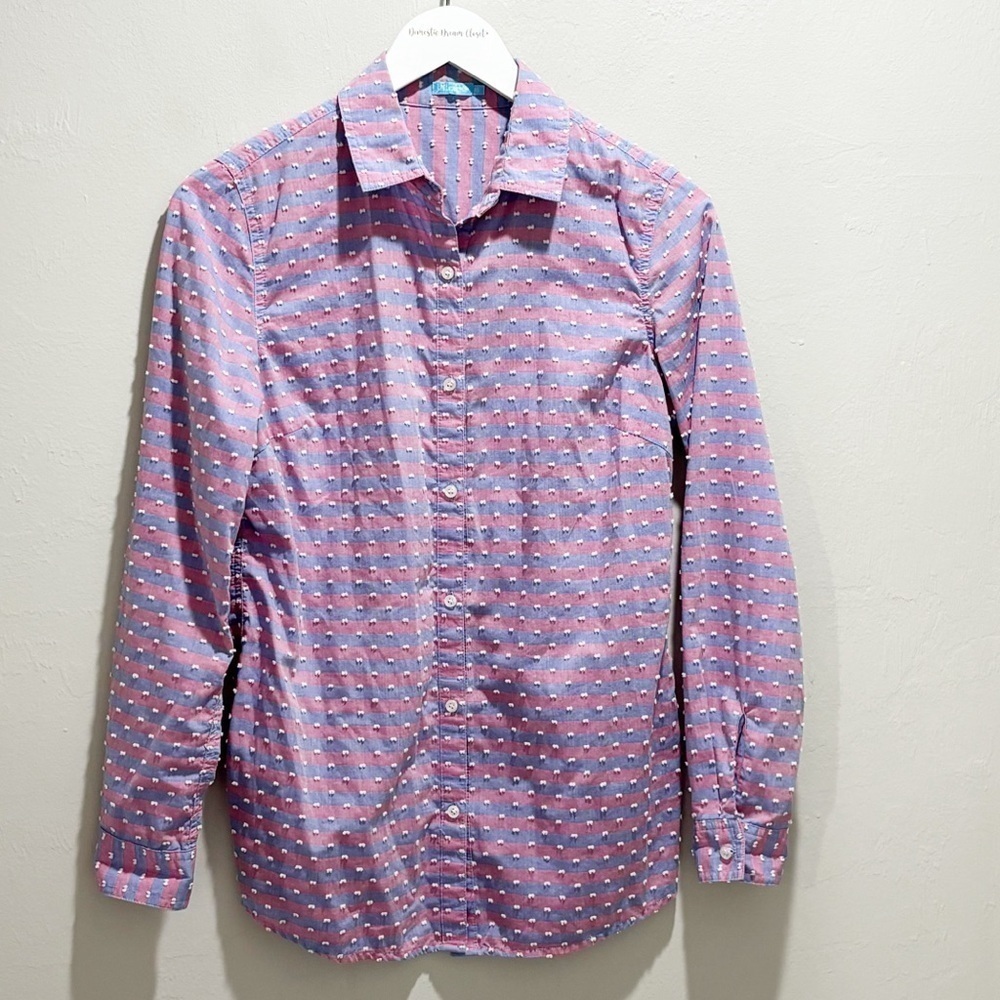 J MCLAUGHLIN Women's Blue Pink Striped Textured Button Down Shirt Coastal Sz XS